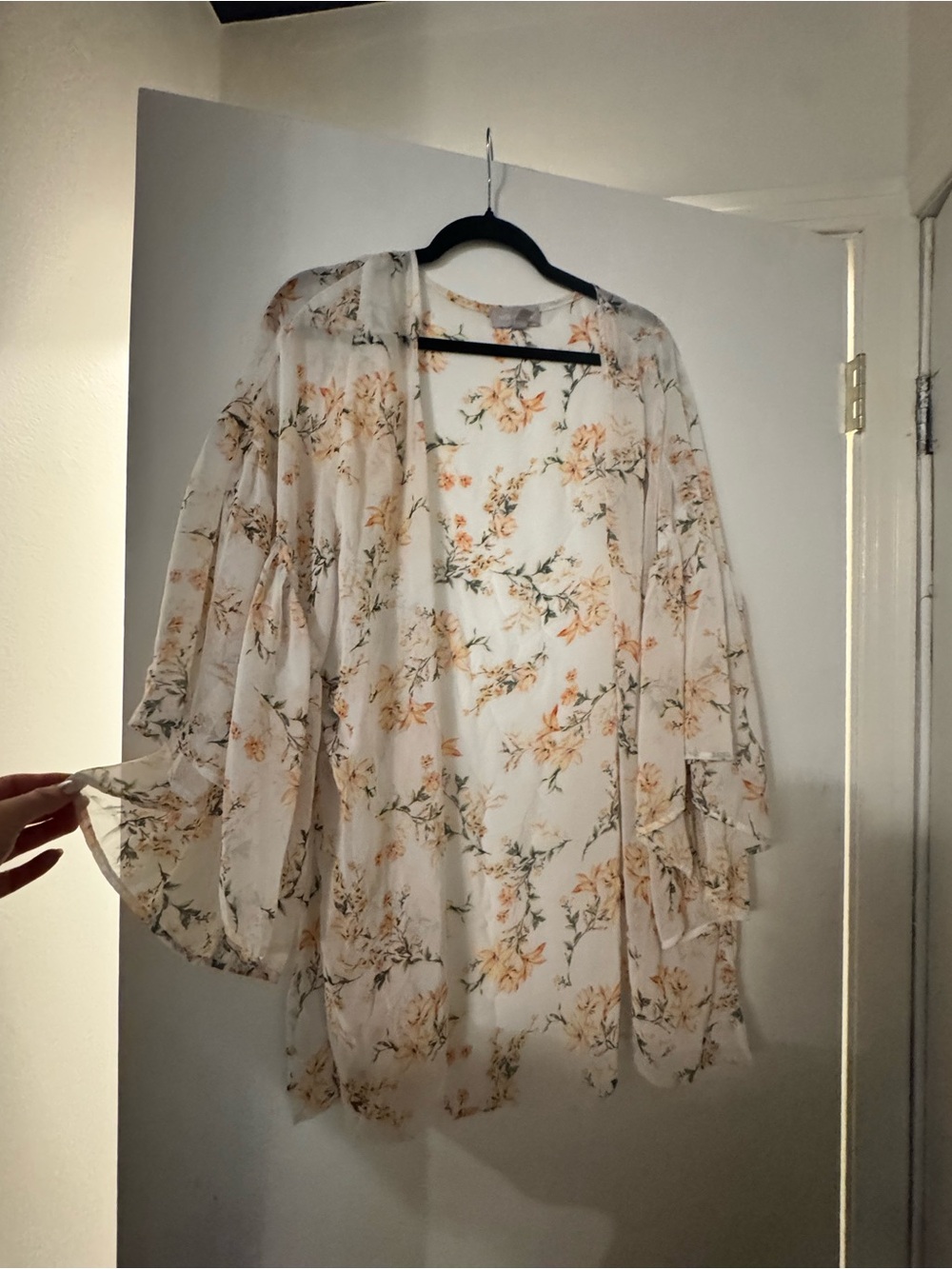 Nordstrom Sheer Floral Kimono Robe - Cream & Peach